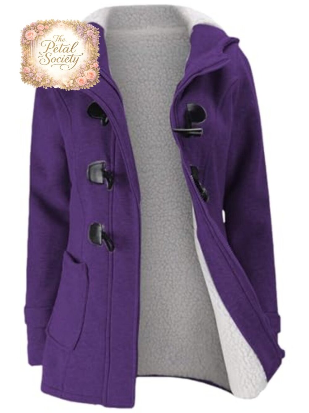 Women's Fleece Thicken Hooded Winter Coat Horn Button Pea Coat Warm Jacket